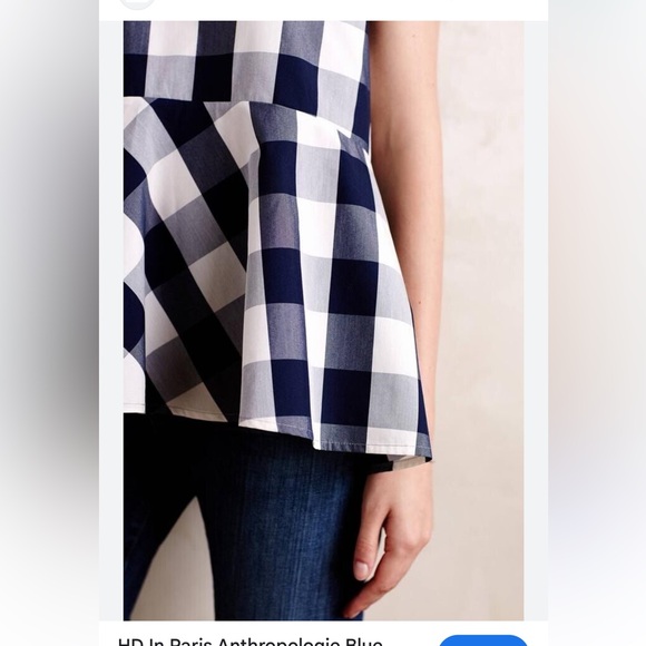 Hd In Paris Anthropologie Blue White Plaid Poplin Peplum Top size 8, EU 40 - Picture 3 of 11